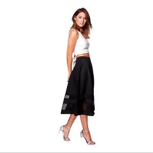Boohoo Black Ivy Mesh Insert Full Midi Skater Skirt; SZ 8; BNWT